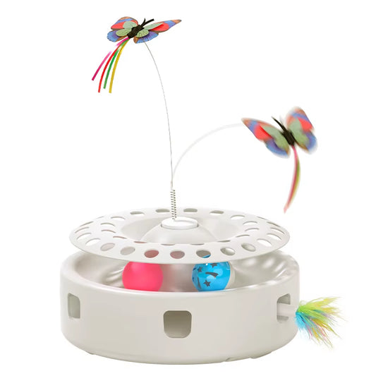Automatic Cat Toy 3 in 1 Electric Butterfly Teasing Toy Track Balls Ambush Feather Interactive Fun Pet Toy Set Cat Supply