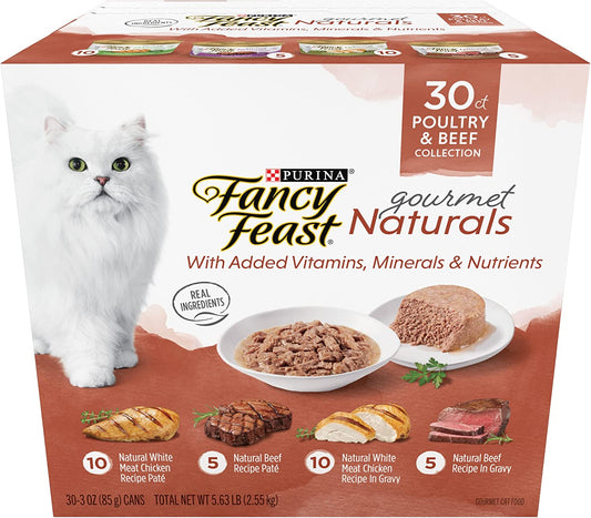 Purina  Wet Cat Food Variety Pack Gourmet Naturals Poultry and Beef Collection - (Pack of 30) 3 Oz. Cans
