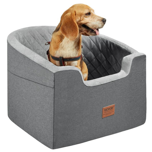 VEVOR Dog Car Seat, Waterproof Dog Booster Seat for Car with a Storage Pocket, Clip-On Safety Leash and Sponge Filling, Dog Car Bed for Small & Medium Dog up to 55Lbs, Gray