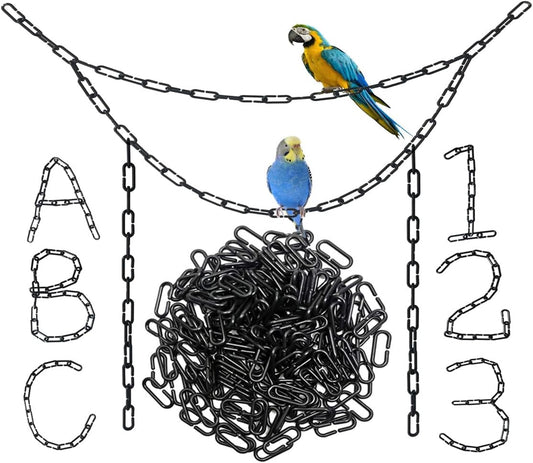 200-Piece Black Plastic Chain Links & Toys - Interlocking C-Clip Bird Cage Accessories for Parakeets, Sugar Gliders, Small Pets (Climbing/Swinging Toys)