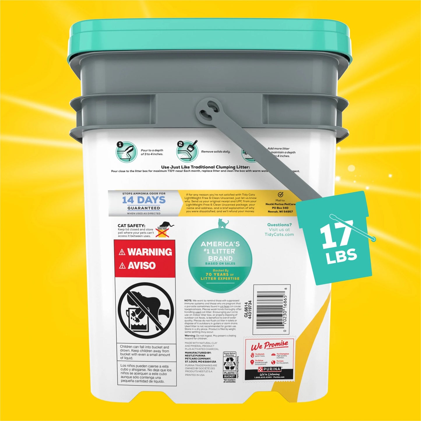 Purina  Lightweight Clumping Cat Litter, Unscented, Low Dust, Odor Control, 17 Lb Pail