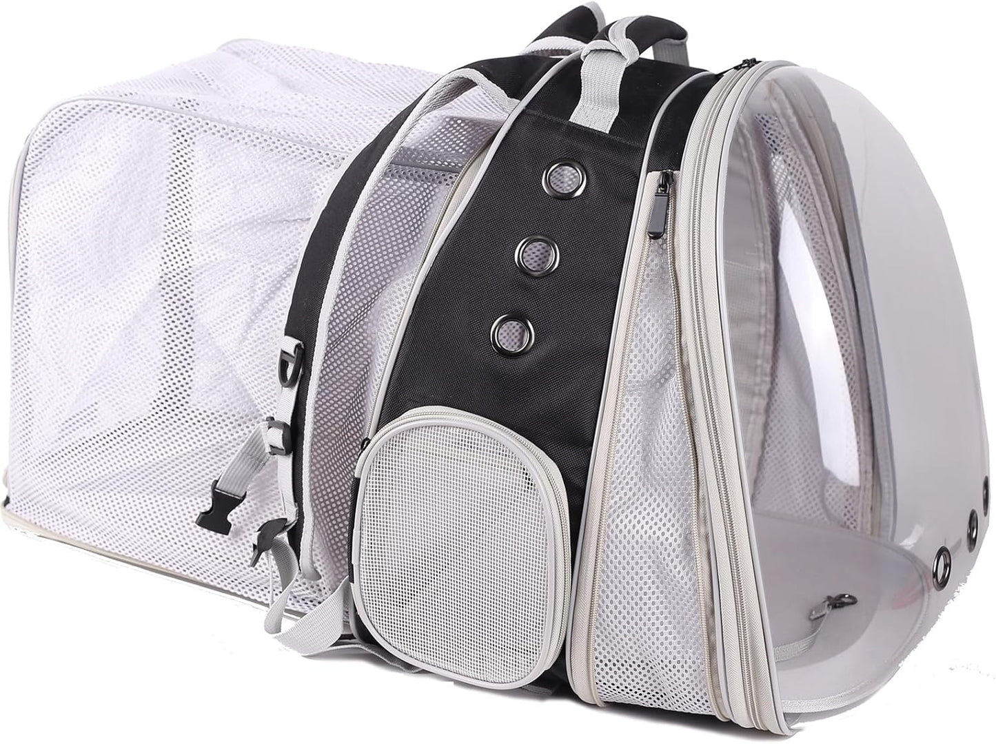 Dual Extension Pet Backpack Carrier for Large Cat and Small Puppy up to 20 Pounds, Clear Space Capsule Astronaut Transparent Bubble Window Pet Vet Travel Visit Bag