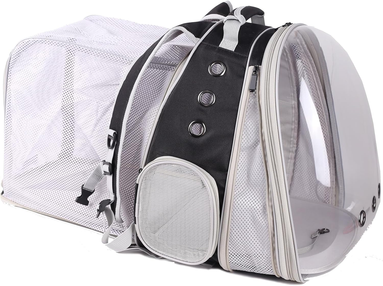 Dual Extension Pet Backpack Carrier for Large Cat and Small Puppy up to 20 Pounds, Clear Space Capsule Astronaut Transparent Bubble Window Pet Vet Travel Visit Bag