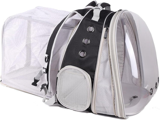 Dual Extension Pet Backpack Carrier for Large Cat and Small Puppy up to 20 Pounds, Clear Space Capsule Astronaut Transparent Bubble Window Pet Vet Travel Visit Bag