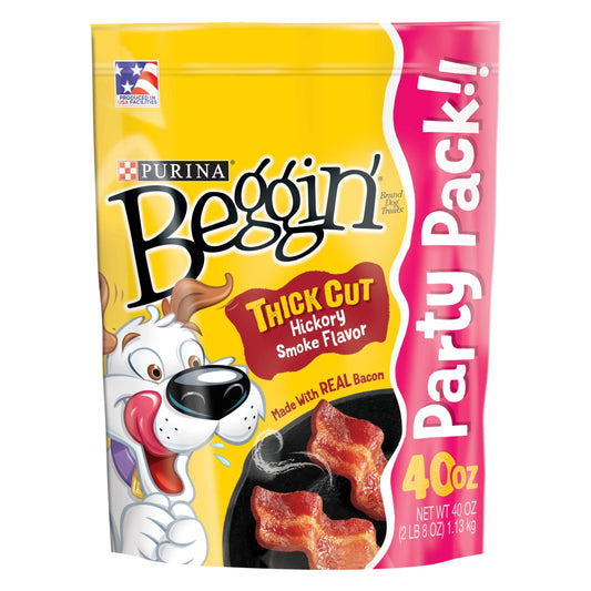 Purina  Strips Dog Treats Thick Cut Hickory Smoke Bacon Tender Chews, 40 Oz Pouch